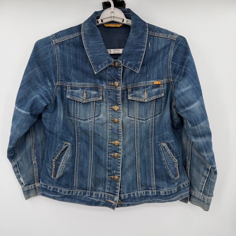 Vintage Seven7 Luxe Womens Denim Jacket Blue Western Studded Size 14/16